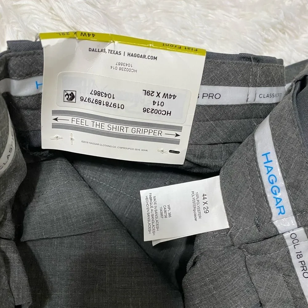 Haggar NWT ALTERED Cool 18 Pro Pant Classic Fit Gray Flat Front Men’s Size 44